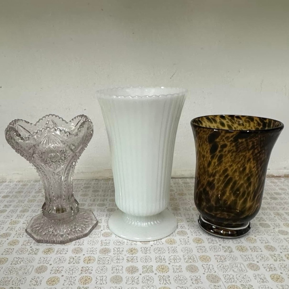 Elegant Glass Vase Set of 3- White, Clear, and Brown